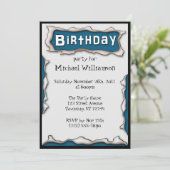 Comic Torn Paper Blue Birthday Einladungen (Stehend Vorderseite)