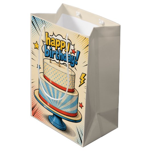Comic-Torte-Geschenktüte Mittlere Geschenktüte (Rückseite Schrägansicht)