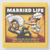 Comic Verheiratetes Leben , individuell anpassbare Steinuntersetzer (Vorderseite)