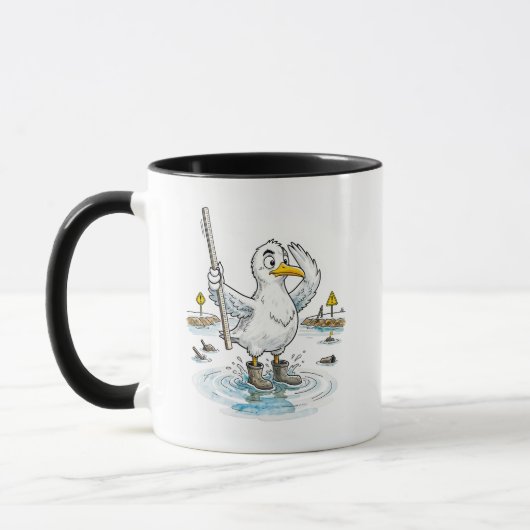 Comic-Vogel-Hochwassermessgerät-Pflicht Tasse (Links)