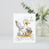 Comic-Vogel sammelt Muscheln Postkarte (Stehend Vorderseite)