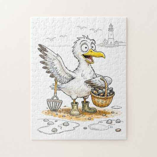 Comic-Vogel sammelt Muscheln Puzzle (Vertikal)