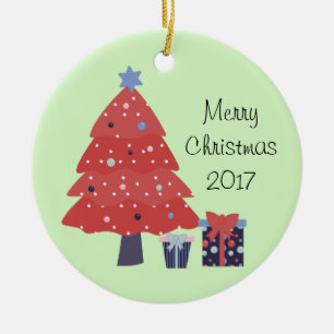 Comic-Weihnachtsbaum und Geschenke Keramikornament