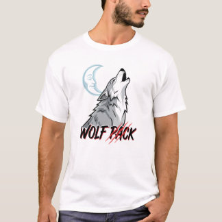 Comic-Wolf heult auf den Mond "WOLF-RUDEL" Motorra T-Shirt