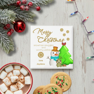 Comic-Wurm, Schneemann und Weihnachtsbaum Magnet