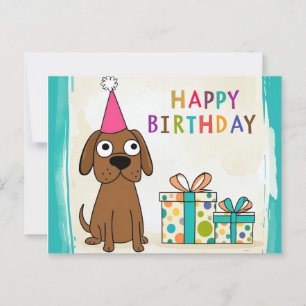 Comical Brown Dog Geburtstagskarte mit farbenfrohe Postkarte