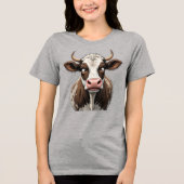 Comical Cow mit lustigem Schreiben auf der Stirn Tri-Blend Shirt (Vorderseite)