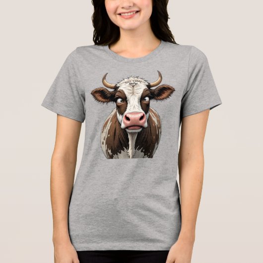 Comical Cow mit lustigem Schreiben auf der Stirn Tri-Blend Shirt (Vorderseite)