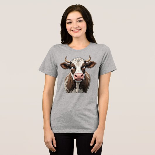 Comical Cow mit lustigem Schreiben auf der Stirn Tri-Blend Shirt (Vorderseite voll)