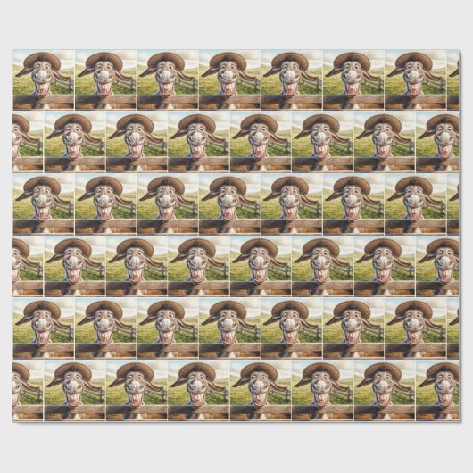 Comical Donkey trägt einen Strohhut Geschenkpapier (Flach)