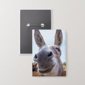 Comical Gray Smiling Donkey Button (Vorderseite/Rückseite)