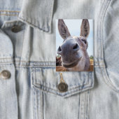 Comical Gray Smiling Donkey Button (Insitu)