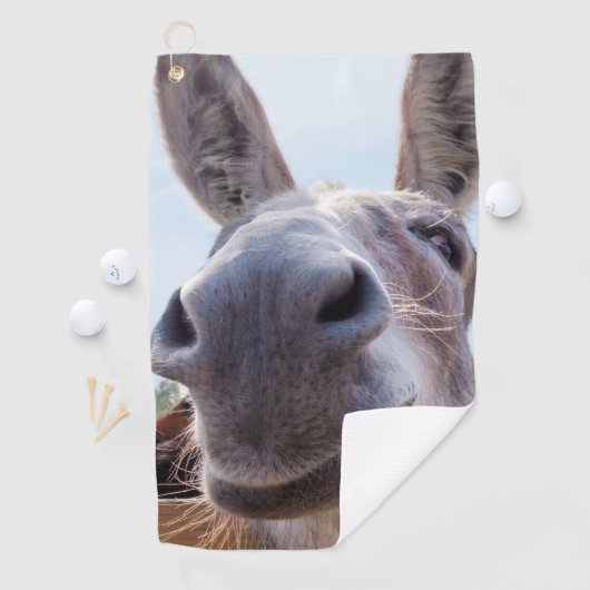 Comical Gray Smiling Donkey Golfhandtuch (Insitu)