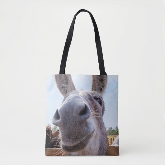 Comical Gray Smiling Donkey Tasche (Vorderseite)