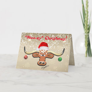 Comical Longhorn Steer Holiday Card Feiertagskarte