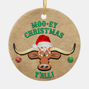 Comical Longhorn Steer Keramik Ornament