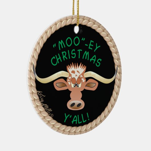 Comical Longhorn Steer Keramik Ornament (Rechts)