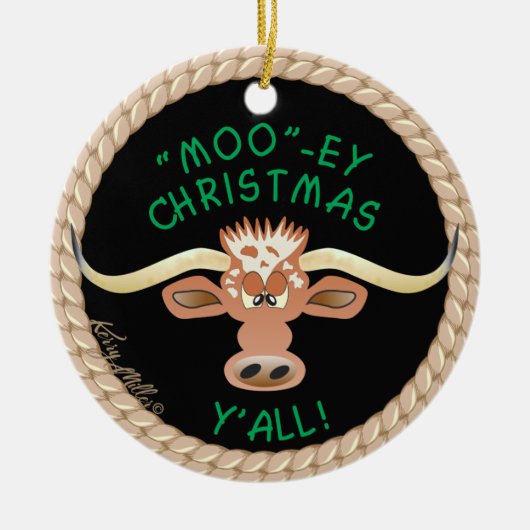Comical Longhorn Steer Keramik Ornament (Vorne)