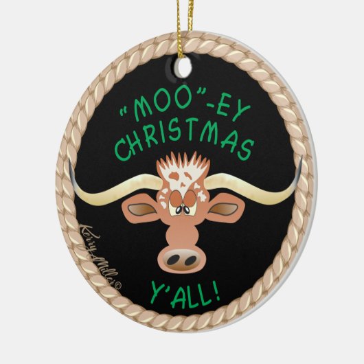 Comical Longhorn Steer Keramik Ornament (Links)