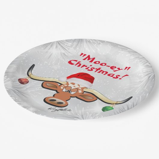Comical Longhorn Steer Paper Plate Pappteller (Schrägansicht)