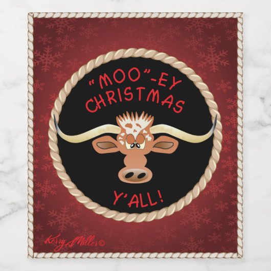 Comical Longhorn Steer Weinetikett (Einzelnes Label)