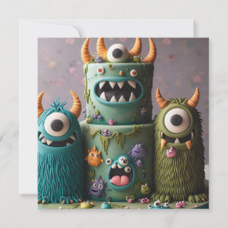 COMICAL ODDBALL KOOKY MONSTER CAKE BIRTHDAY EINLADUNG