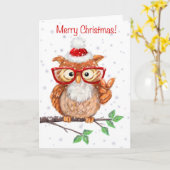 Comical Owl mit Pease Sign, Frohe Weihnachten Karte (Gelbe Blume)