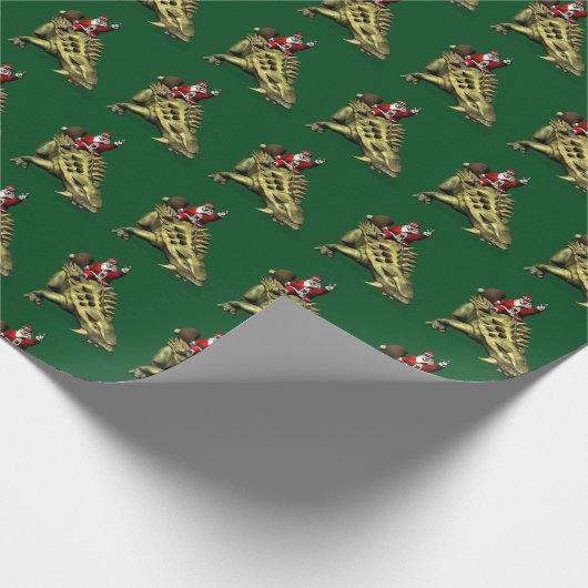 Comical Santa Claus Reiten auf Talarurus Geschenkpapier (Ecke)