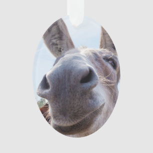 Comical Smiling Gray Donkey Ornament