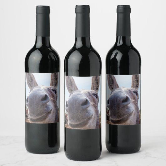 Comical Smiling Gray Donkey Weinetikett (Flaschen)