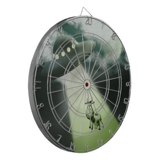 Comical UFO Cow Abduction Dartboard Dartscheibe (Vorderseite Links)