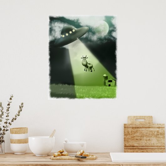 Comical UFO Cow Abduction Poster (Küche)