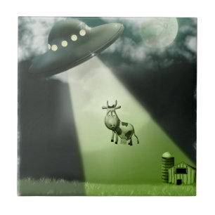 Comical UFO Cow Abduction tile Fliese
