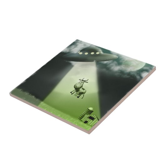 Comical UFO Cow Abduction tile Fliese (Seite)