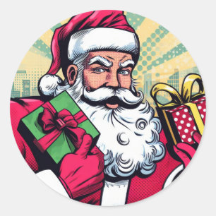 Comicbook-Weihnachtsmann/Weihnachten Runder Aufkleber