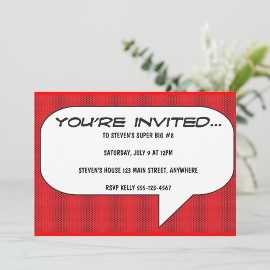 Comicbuch rufen Einladung aus (Stehend Vorderseite)