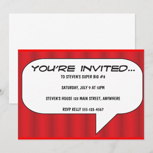 Comicbuch rufen Einladung aus (Vorne/Hinten)