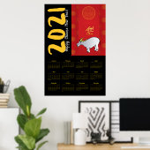 Comicen Chinesisches Jahr 2021 Kalender 24x36 P Poster (Heimbüro)