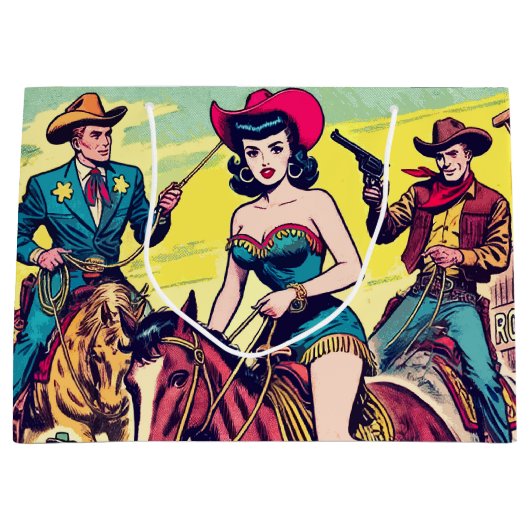 Comicen für den Retro-Western Große Geschenktüte (Vorderseite)