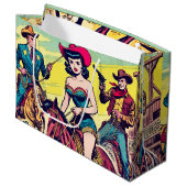 Comicen für den Retro-Western Große Geschenktüte (Vorderseite Schrägansicht)