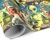 Comicen für Vintage Alien Science Fiction Geschenkpapier (Rolleneckpunkt)