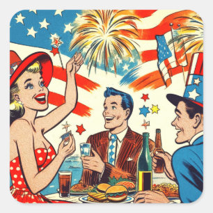 Comicen für Vintage Amerikanische Unabhängigkeitst Quadratischer Aufkleber