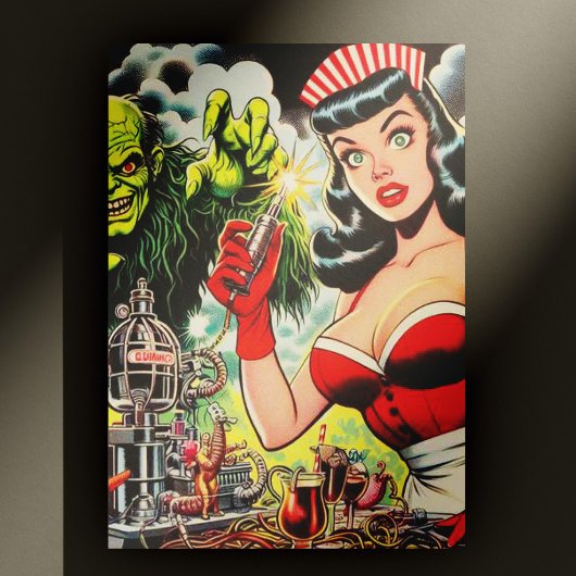 Comicen für Vintage Horror Postkarte