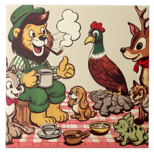 Comicen für Vintage Tiere Fliese (Vorderseite)