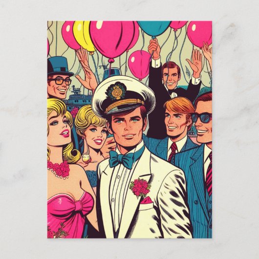 Comicen für Vintages Party Postkarte (Vorderseite)