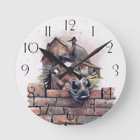 Comicpferd Runde Wanduhr (Vorderseite)