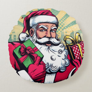 Comics Santa/Weihnachten Rundes Kissen