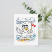 Comics-Vogel-Strand-Wind-Check-Postkarte Postkarte (Stehend Vorderseite)