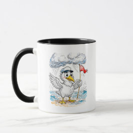 Comics-Vogel-Strand-Wind-Check-Postkarte Tasse