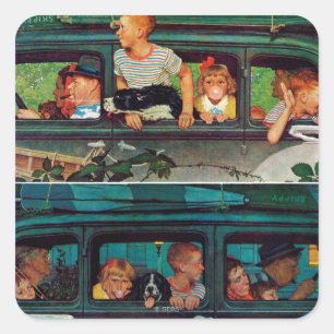 Coming and Going by Norman Rockwell Quadratischer Aufkleber
